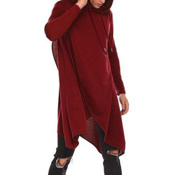 

Long Sleeve Hoodie Asymmetrical Hem Pullover Longline Sweatshirt With Hood, Red