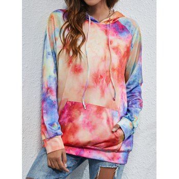 

Colorful Tie Dye Allover Print Hoodie Raglan Sleeve Kangaroo Pocket Drawstring Hoodie, Multicolor a
