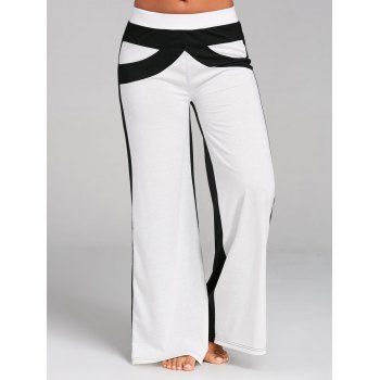 Plus Size Pants Wide Leg Pants Patchwork Elastic High Waisted Casual Pants