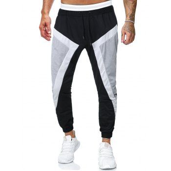 

Patchwork Pants Beam Feet Drawstring Pockets Casual Jogger Pants, Black