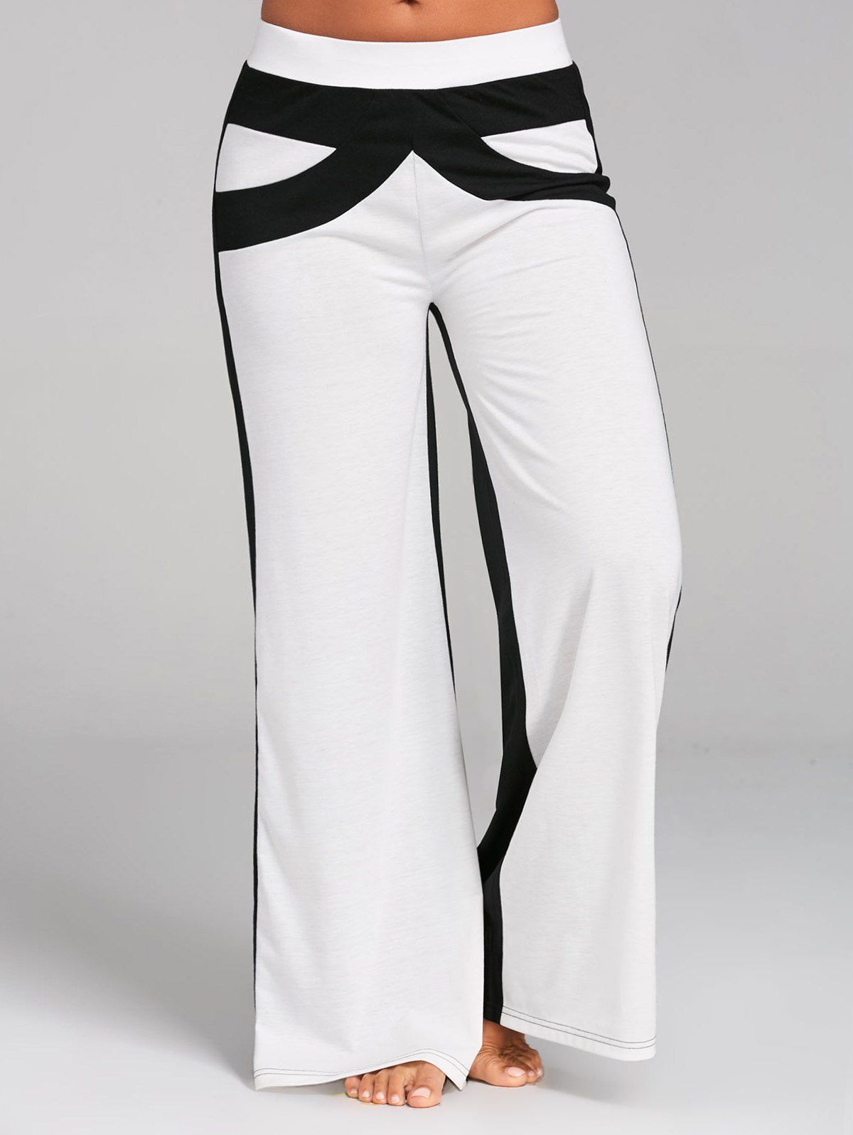 Pantalon Décontracté Jointif Jambe Large à Taille Haute Elastique de Grande Taille - Noir L