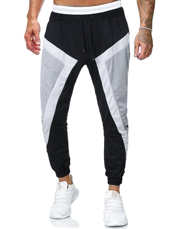 Pantalon de Jogging Décontracté Jointif avec Poches à Pieds Etroits à Cordon - Noir XL