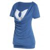 T-shirt Décontracté Chiné en Blocs de Couleurs Manches Courtes à Col Bénitier - Bleu profond XXXL