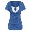 T-shirt Décontracté Chiné en Blocs de Couleurs Manches Courtes à Col Bénitier - Bleu profond XXXL
