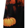 Halloween Pumpkin Bat Night Print Midi Dress Cold Shoulder High Waist Belted A Line Dress - ORANGE XXXL