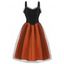 Vintage Dress Contrast Colorblock Dress Lace Ruffle Mesh Grommet A Line Dress - ORANGE XXL