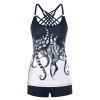 Tummy Control Tankini Swimsuit Crisscorss Octopus Print Swimwear Boyshort Summer Beach Bathing Suit - WHITE S
