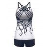 Tummy Control Tankini Swimsuit Crisscorss Octopus Print Swimwear Boyshort Summer Beach Bathing Suit - WHITE S