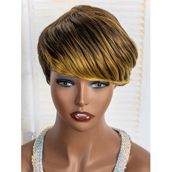 

Straight 6 Inch Short Side Bang Capless Heat Resistance Synthetic Wig, Camel brown