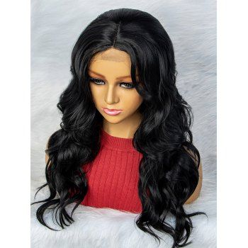 

2*4 Lace Front Wavy 26 Inch Long Middle Part Heat Resistance Synthetic Wig, Black
