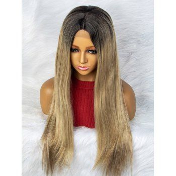 

26 Inch Long 2*4 Lace Front Straight Ombre Middle Part Heat Resistance Synthetic Wig, Multicolor a