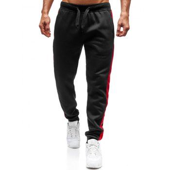 

Patchwork Jogger Pants Drawstring Pockets Beam Feet Long Sports Pants, Black