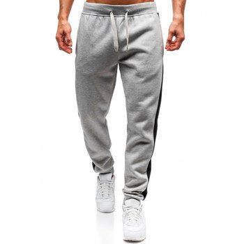 

Patchwork Jogger Pants Drawstring Pockets Beam Feet Long Sports Pants, Light gray