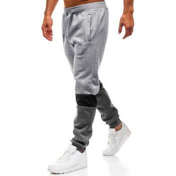 

Colorblock Jogger Pants Beam Feet Drawstring Waist Pockets Sports Pants, Light gray