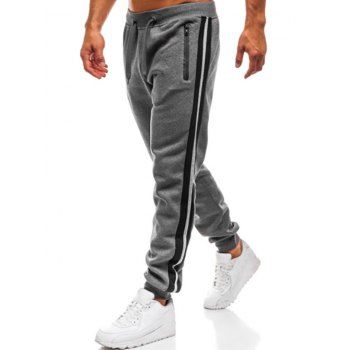 Patchwork Jogger Pants Drawstring Waist Zipper Pockets Beam Feet Sports Pants