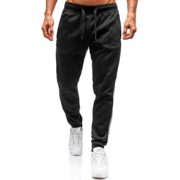 

Striped Print Jogger Pants Drawstring Pockets Beam Feet Long Sports Pants, Black