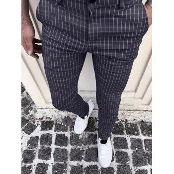 

Long Pants Plaid Print Pants Zipper Fly Casual Pants, Blue