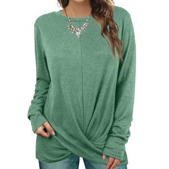 

Twisted T Shirt Long Sleeve T Shirt Round Neck Casual Heather Tee, Light green