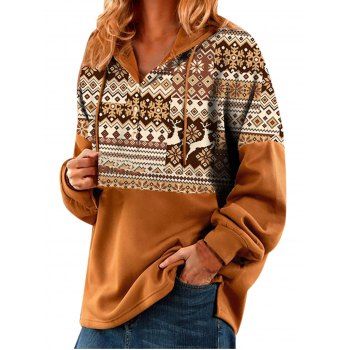 

Ethnic Style Hoodie Printed Hoodie Drawstring Long Sleeve Sweatshirt With Hood, Coffee