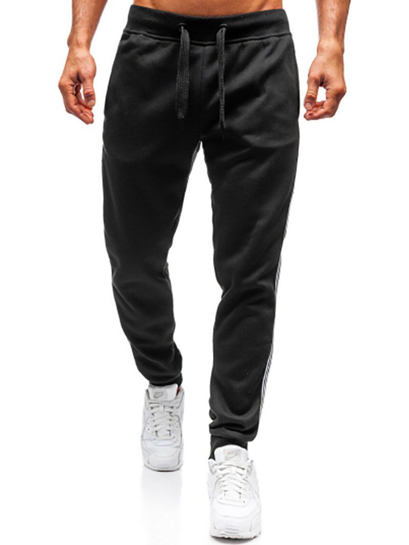 Pantalon de Jogging de Sport Long Rayé Imprimé à Pieds Etroits avec Poches - Noir L