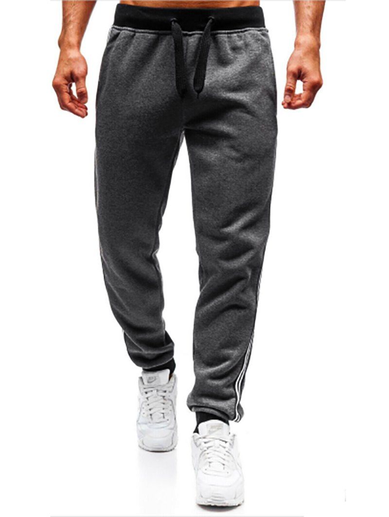 Pantalon de Jogging de Sport Long Rayé Imprimé à Pieds Etroits avec Poches - Gris Foncé XL