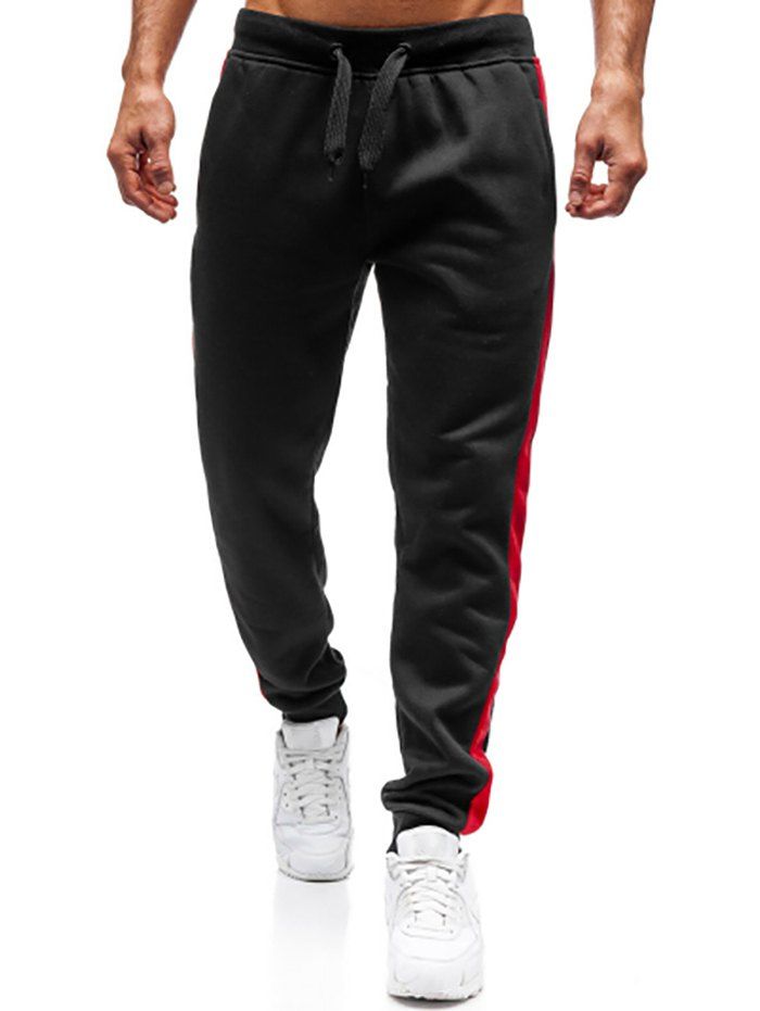 Pantalon de Jogging de Sport Jointif Pieds de Poutre avec Poches à Cordon - Noir XXL