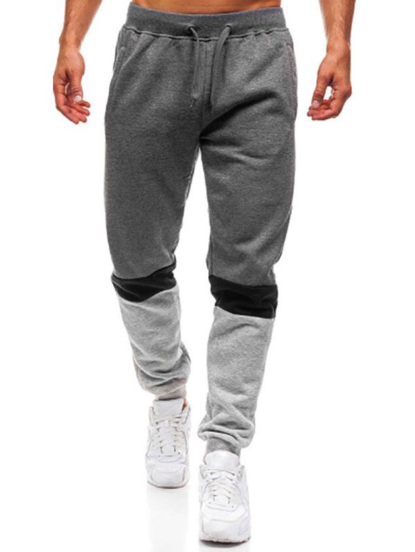 Pantalon de Jogging en Blocs de Couleurs Taille à Cordon avec Poches - Gris Foncé L