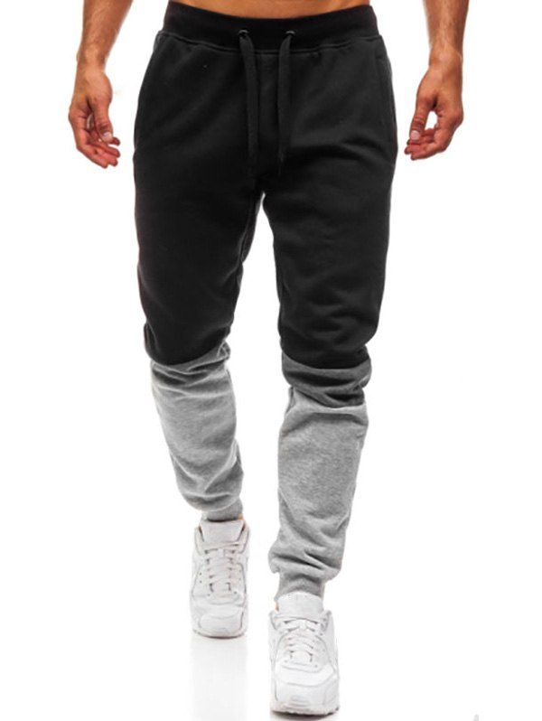 Pantalon de Jogging en Blocs de Couleurs Taille à Cordon avec Poches - Noir L