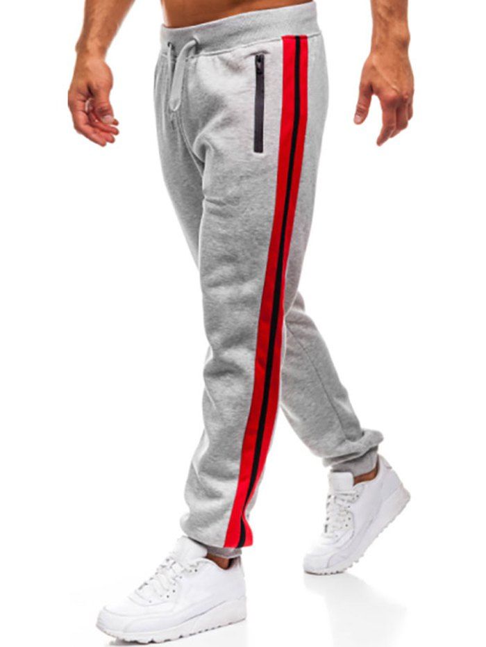 Pantalon de Jogging de Sport Jointif avec Poches Zippées Taille à Cordon - Gris Clair L