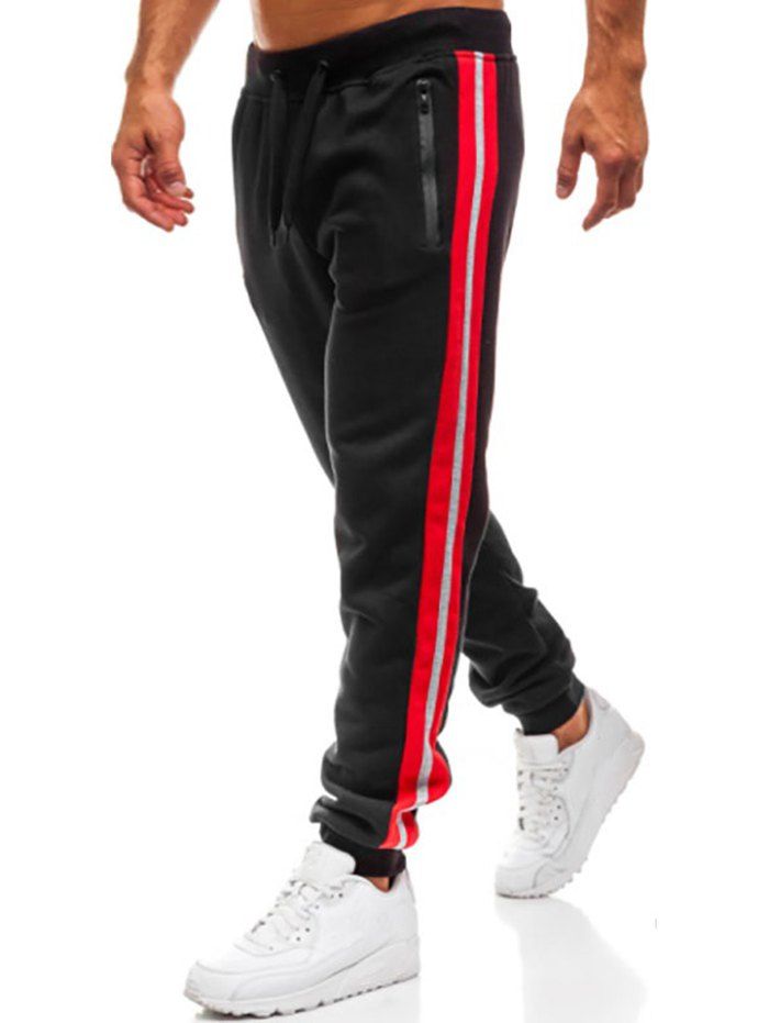 Pantalon de Jogging de Sport Jointif avec Poches Zippées Taille à Cordon - Noir M