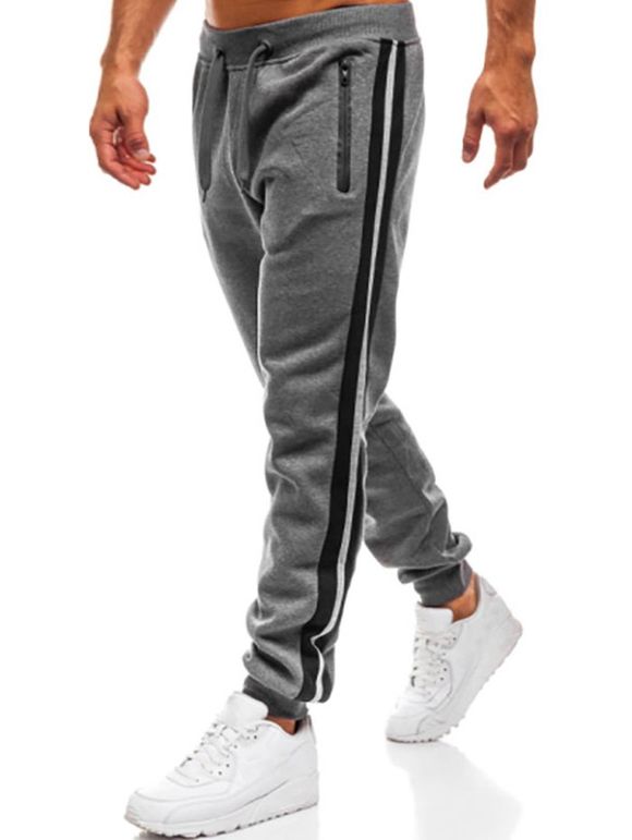 Pantalon de Jogging de Sport Jointif avec Poches Zippées Taille à Cordon - Gris Foncé S