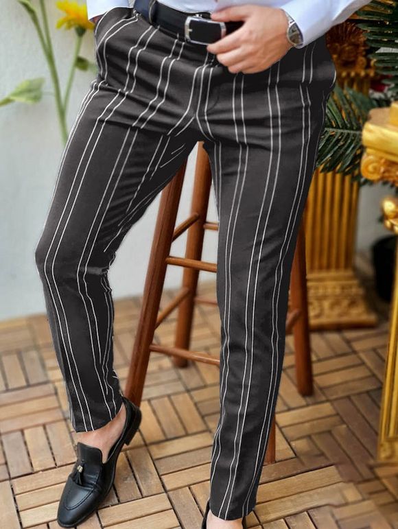 Pantalon Décontracté Long Zippé Rayé Imprimé avec Poches - Gris 3XL
