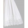 Solid Color Dress Sheer Lace Panel Layered Sleeve High Waisted A Line Mini Dress - WHITE XXL