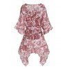 Sparkly Tribal Flower Print Asymmetric Belted Top And Lattice Camisole Two Piece Set - DEEP RED XXXL