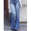 Flare Jeans Overlength Jeans Zipper Fly Patch Pockets High Waisted Casual Denim Pants - BLUE 2XL