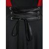 Mini Robe Ligne A à Carreaux Imprimé en Treillis de Grande Taille à Lacets - Noir 1X