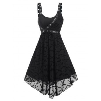 

Sleeves Bat Crescent Stars Mesh Dress, Black
