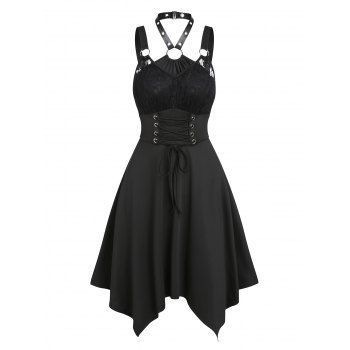 Robe Corset Asymétrique Rose Gothique Ligne A en O à Lacets