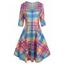 Robe Ligne A à Carreaux Colorée Imprimée avec Demi-Bouton à Manches - multicolor XXL