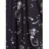 Gothic Sundress A Line Dress Colorblock Mermaid Skeleton Printed Dress Asymmetric Hem V Neck Dress - BLACK M