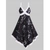Robe D'Eté Gothique Ligne A Sirène Asymétrique en Blocs de Couleurs à Col V - Noir L