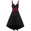 Robe Mi-Longue Décontractée Haute Basse Gothique Contrastée à Taille Empire à Lacets sans Manches - Noir XL