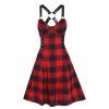 Mini Robe D'Eté Vintage à Carreaux Imprimé à Lacets en Ligne A - Rouge XL