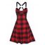Mini Robe D'Eté Vintage à Carreaux Imprimé à Lacets en Ligne A - Rouge XL