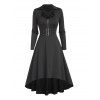 Robe gothique croisée couleur unie demi-fermeture éclair taille haute robe boucle robe midi haute basse - Noir M