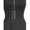 Robe gothique croisée couleur unie demi-fermeture éclair taille haute robe boucle robe midi haute basse - Noir M
