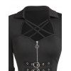 Robe gothique croisée couleur unie demi-fermeture éclair taille haute robe boucle robe midi haute basse - Noir M
