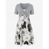 Robe Mi-Longue Superposée Imprimée de Grande Taille avec Haut Court Croisé - Gris L