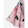 Robe Haute Basse Fleurie Imprimée de Grande Taille à Manches Bouffantes - Rose clair 2X