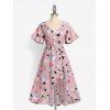 Robe Haute Basse Fleurie Imprimée de Grande Taille à Manches Bouffantes - Rose clair 4X